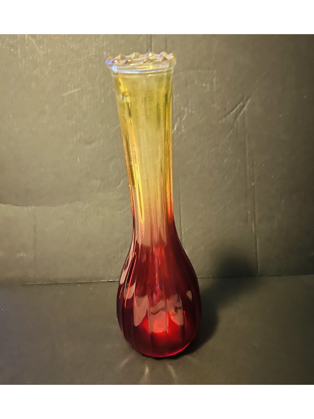 Jeannette Glass Amberina Bud Vase Vintage